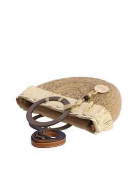 Bolso AMICHI mano ovalado efecto paja asas madera