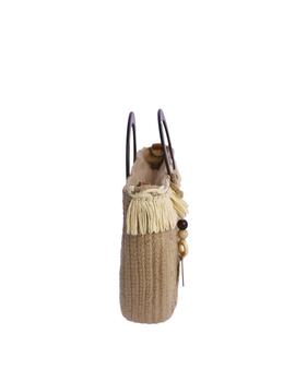 Bolso AMICHI mano ovalado efecto paja asas madera