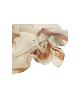 Pañueleta DON ALGODON beig tiras verdes y rosas