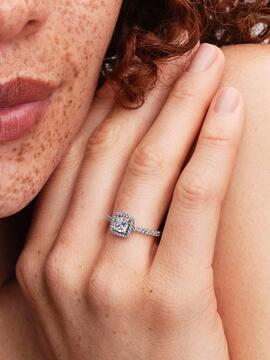 Anillo PANDORA plata halo cuadrado brillante