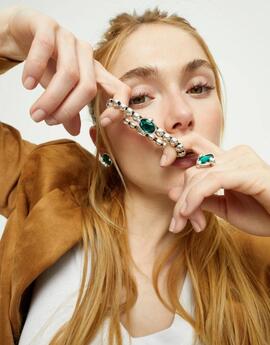 Pulsera UNO DE 50 cristal verde facetado ovalado