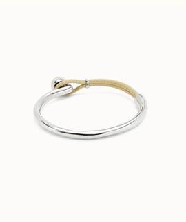 Pulsera UNO DE 50 aro plata trozo cuero beig
