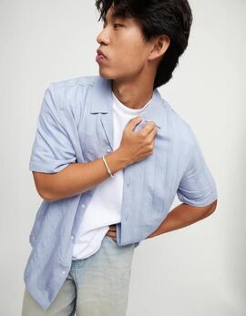 Pulsera UNO DE 50 aro plata trozo cuero beig