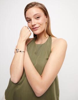 Pulsera UNO DE 50 cuero plata libelula