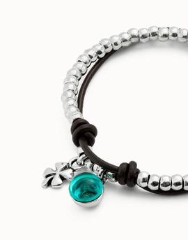 Pulsera UNO DE 50 cuentas cuero con cristal de Murano verde