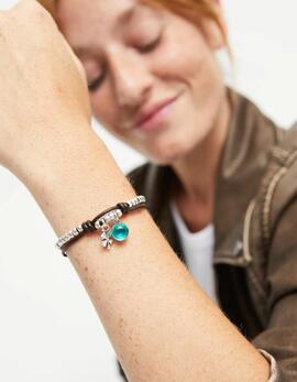 Pulsera UNO DE 50 cuentas cuero con cristal de Murano verde