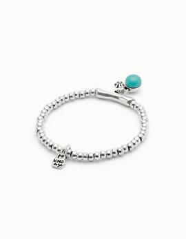 Pulsera UNO DE 50 plata bolas cuelga cristal turquesa