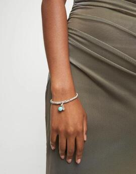 Pulsera UNO DE 50 plata bolas cuelga cristal turquesa