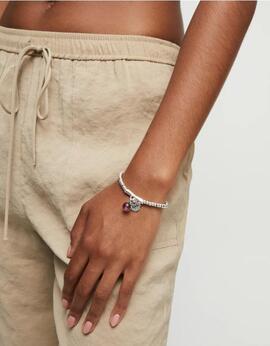 Pulsera UNO DE 50 plata bolas cuelga cristal morado