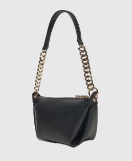 Bandolera GUESS negra lisa tira cadenas doradas