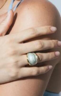 Anillo LUXENTER dorado ovalo esmalte verde agua