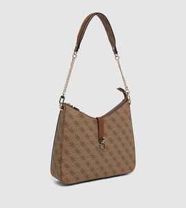 Bolso GUESS ovalado piel marron estampado logo