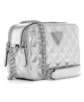Bandolera GUESS piel plata 2 cremalleras