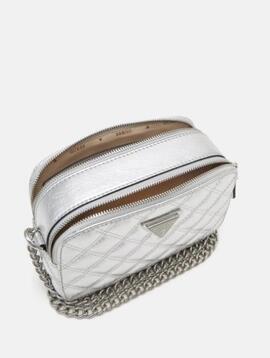 Bandolera GUESS piel plata 2 cremalleras