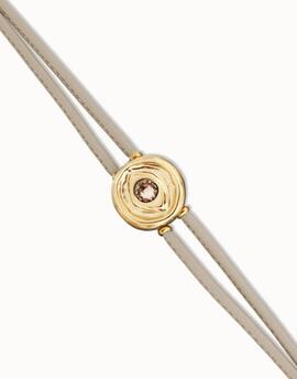 Pulsera UNO DE 50 cuero beig doble con piedra de nacimiento