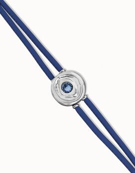 Pulsera UNO DE 50 cuero azul doble piedra de nacimiento  ojo