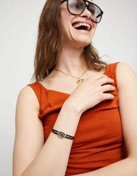 Pulsera UNO DE 50 cuero doble piedra nacimiento ojo