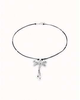 Colgante UNO DE 50 largo cuero libelula plata