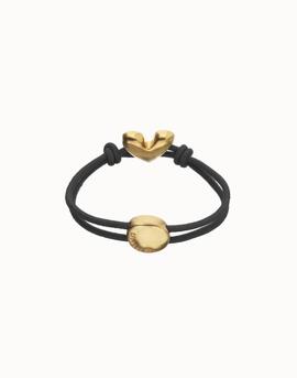 Pulsera UNO DE 50  hilo elástico negro con corazón