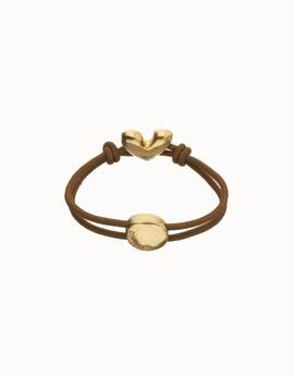Pulsera UNO DE 50 hilo elástico marrón con corazón