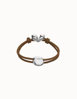 Pulsera UNO DE 50 hilo elástico marrón con corazón