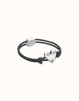 Pulsera UNO DE 50  hilo elástico negro con corazón