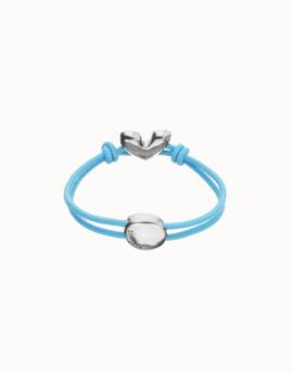 Pulsera UNO DE 50  hilo elástico azul con corazón