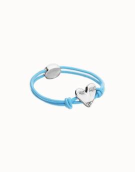Pulsera UNO DE 50  hilo elástico azul con corazón