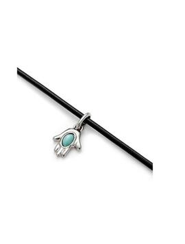 Pulsera UNO DE 50 cuero cuelga mano fatima plata