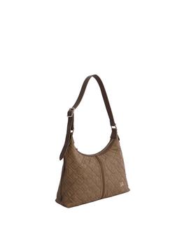 Bolso DON ALGODON hombro serraje taupe cuadrados