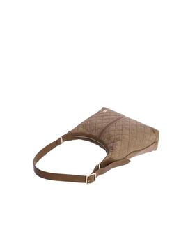 Bolso DON ALGODON hombro serraje taupe cuadrados