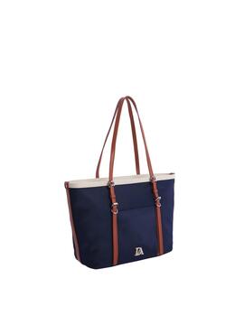 Bolso DON ALGODON Aria shopper nylon marino con beig