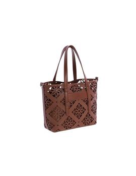 Bolso DON ALGODON cesto marron flores perforadas