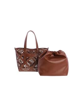 Bolso DON ALGODON cesto marron flores perforadas