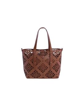 Bolso DON ALGODON cesto marron flores perforadas