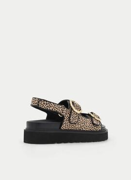 Sandalia AZAREY animal print de plataforma hebilla dorada