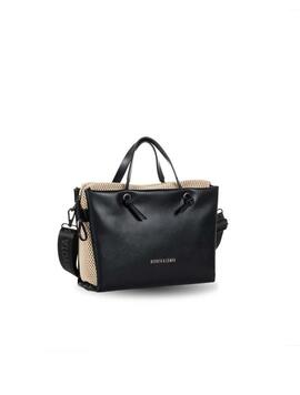 Bolso DEVOTA&LOMBA piel negra con red asas cortas