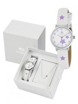 Pack Marea reloj correa blanca estrella violeta   pulsera