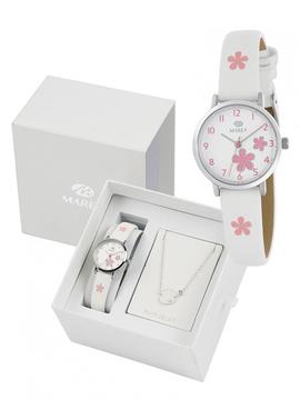Pack Marea reloj correa blanca flor rosa   pulsera
