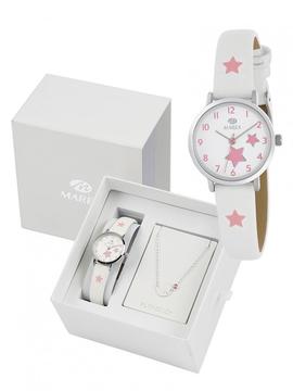 Pack Marea reloj correa blanca estrella rosa   pulsera