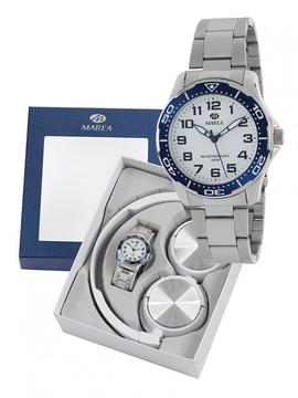 Pack Marea reloj acero esfera blanca nº azul + cascos